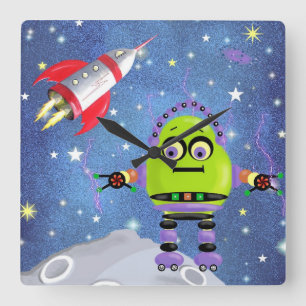 Funny Green Robot Wall Clock