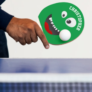 Funny Green Scary Face Novelty Personalised Name Ping Pong Paddle