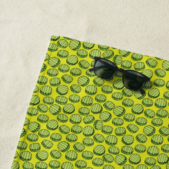 Funny Green Sliced Pickles Novelty Beach Towel (In Situ)