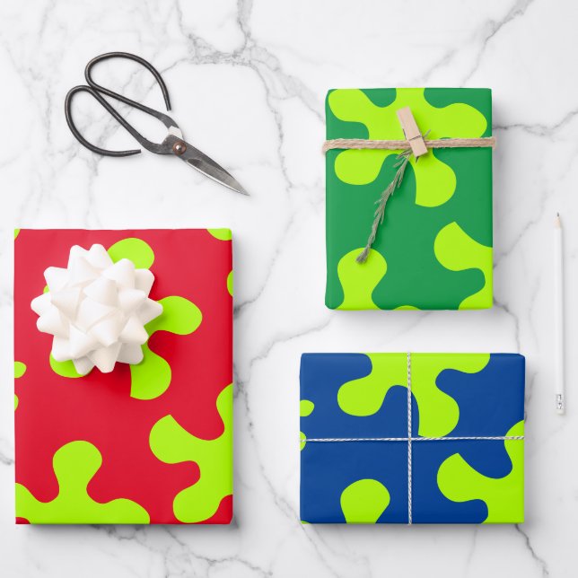 Funny green slime green red blue birthday wrapping paper sheet (Front)