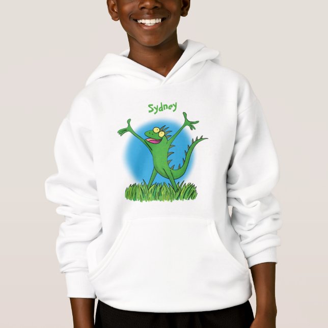Funny green smiling animated iguana lizard (Front)