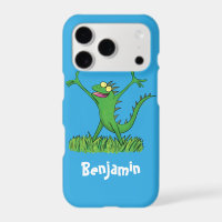 Funny green smiling animated iguana lizard