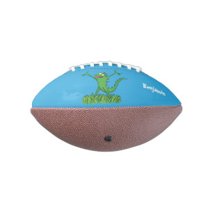 Funny green smiling animated iguana lizard american football