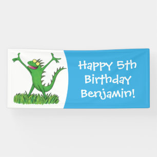 Funny green smiling animated iguana lizard banner