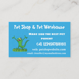 Funny green smiling animated iguana lizard business card