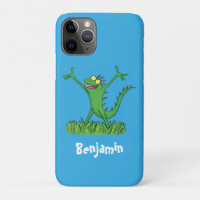 Funny green smiling animated iguana lizard