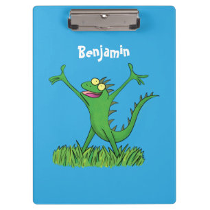 Funny green smiling animated iguana lizard  clipboard