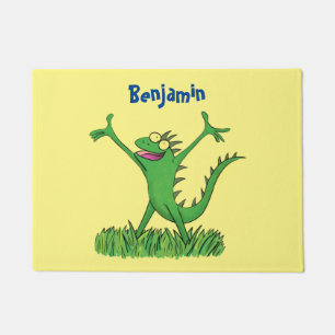 Funny green smiling animated iguana lizard  doormat