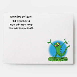 Funny green smiling animated iguana lizard envelope