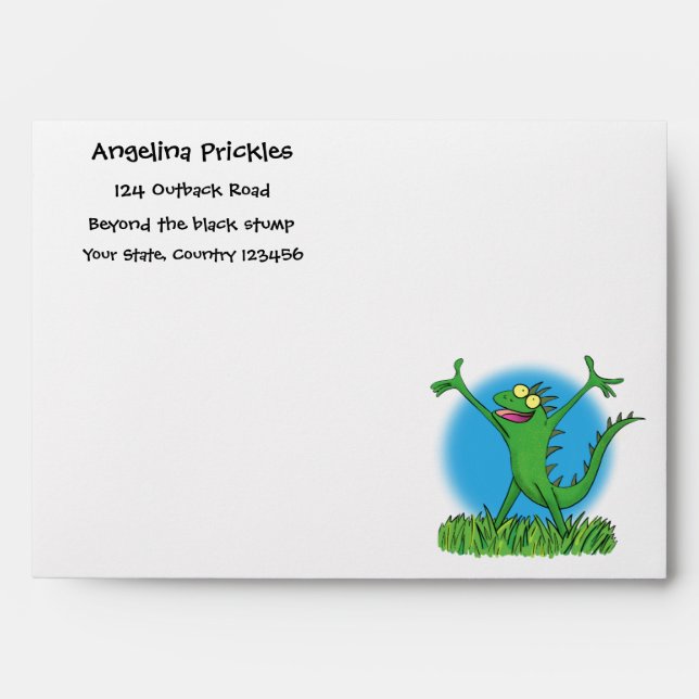 Funny green smiling animated iguana lizard envelope (Front)