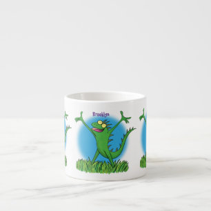 Funny green smiling animated iguana lizard espresso cup