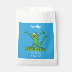 Funny green smiling animated iguana lizard favour bags