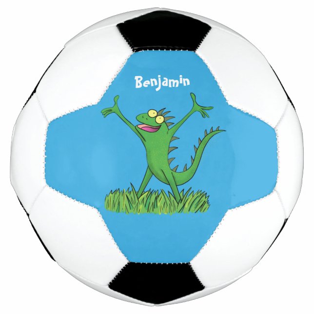 Funny green smiling animated iguana lizard football (Front)