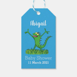 Funny green smiling animated iguana lizard gift tags