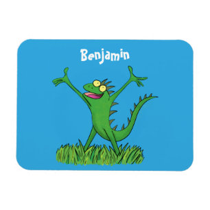 Funny green smiling animated iguana lizard magnet