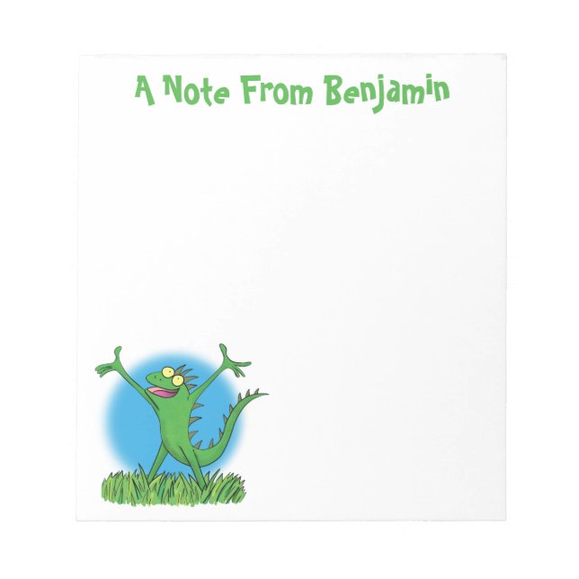 Funny green smiling animated iguana lizard notepad (Front)