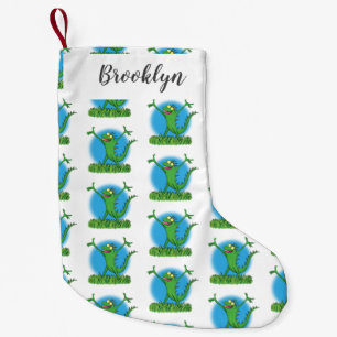 Funny green smiling animated iguana lizard  small christmas stocking