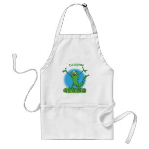 Funny green smiling animated iguana lizard  standard apron