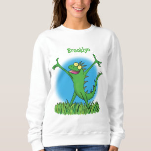 Funny green smiling animated iguana lizard sweatshirt