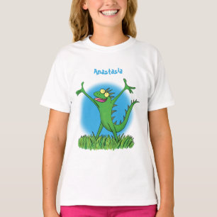 Funny green smiling animated iguana lizard T-Shirt