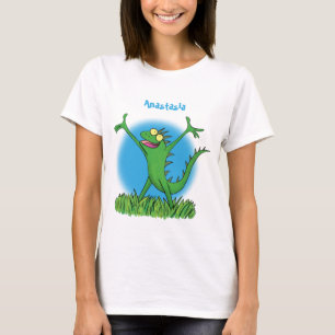 Funny green smiling animated iguana lizard T-Shirt