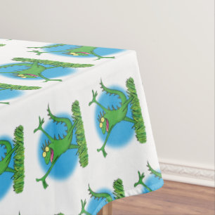 Funny green smiling animated iguana lizard tablecloth