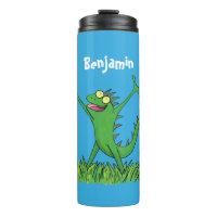 Funny green smiling animated iguana lizard