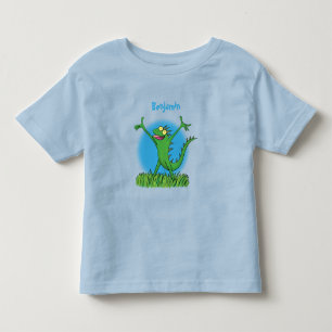 Funny green smiling animated iguana lizard toddler T-Shirt