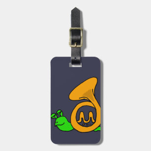 Funny Green Snail with French Horn Shell Luggage Tag