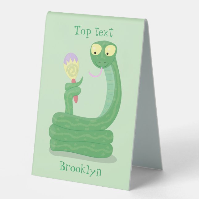 Funny green snake with maraca cartoon (Front)