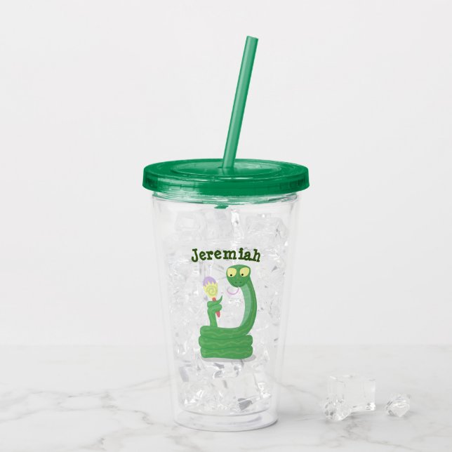 Funny green snake with maraca cartoon acrylic tumbler (Back Ice)