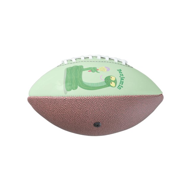 Funny green snake with maraca cartoon american football (Rotated 270)