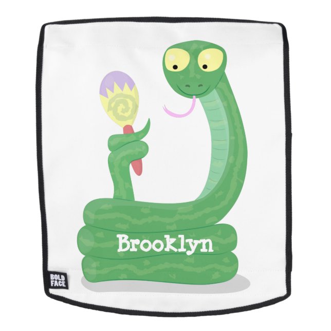 Funny green snake with maraca cartoon backpack (Removable Face)