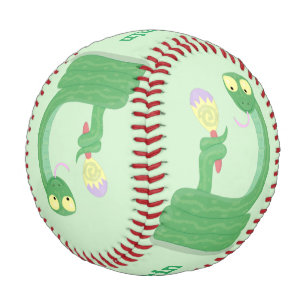 Funny green snake with maraca cartoon baseball