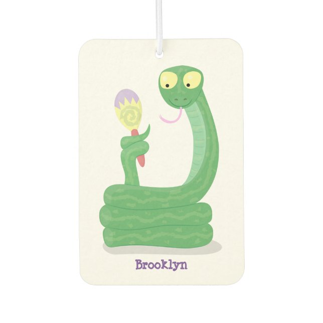 Funny green snake with maraca cartoon car air freshener (Front)