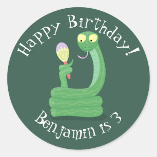 Funny green snake with maraca cartoon classic round sticker