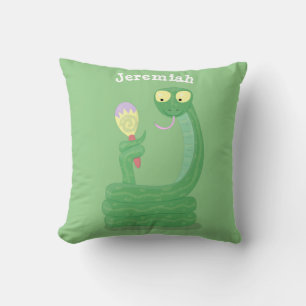 Funny green snake with maraca cartoon cushion