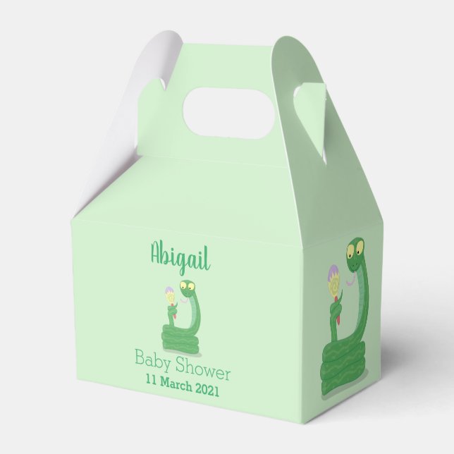 Funny green snake with maraca cartoon favour box (Front Side)