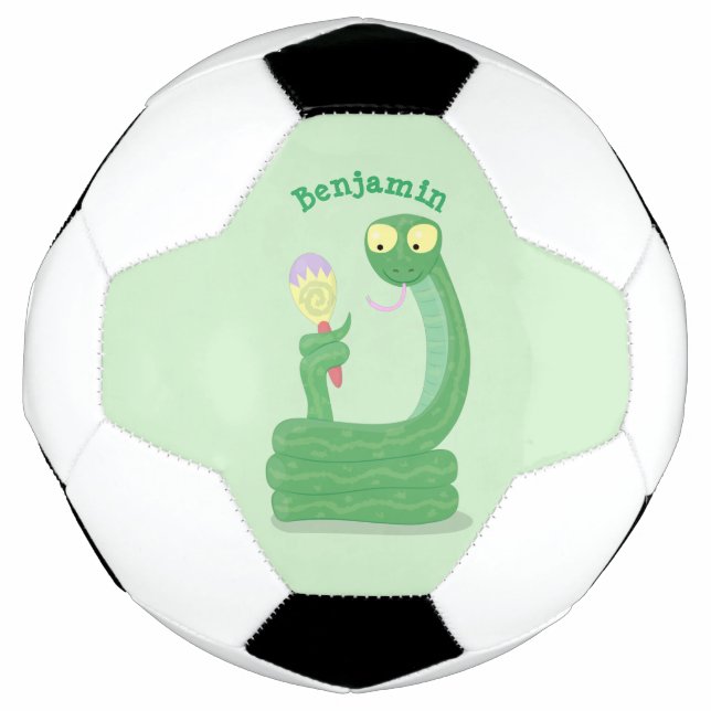 Funny green snake with maraca cartoon football (Front)
