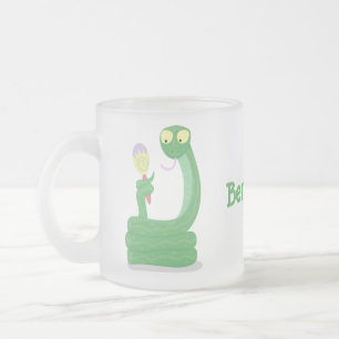 Funny green snake with maraca cartoon frosted glass coffee mug