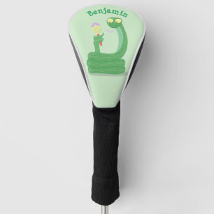 Funny green snake with maraca cartoon golf head cover