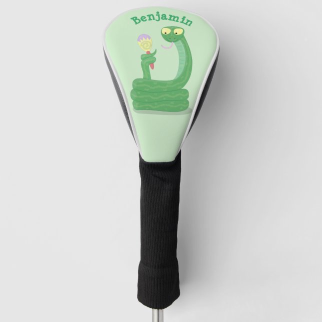 Funny green snake with maraca cartoon golf head cover (Front)