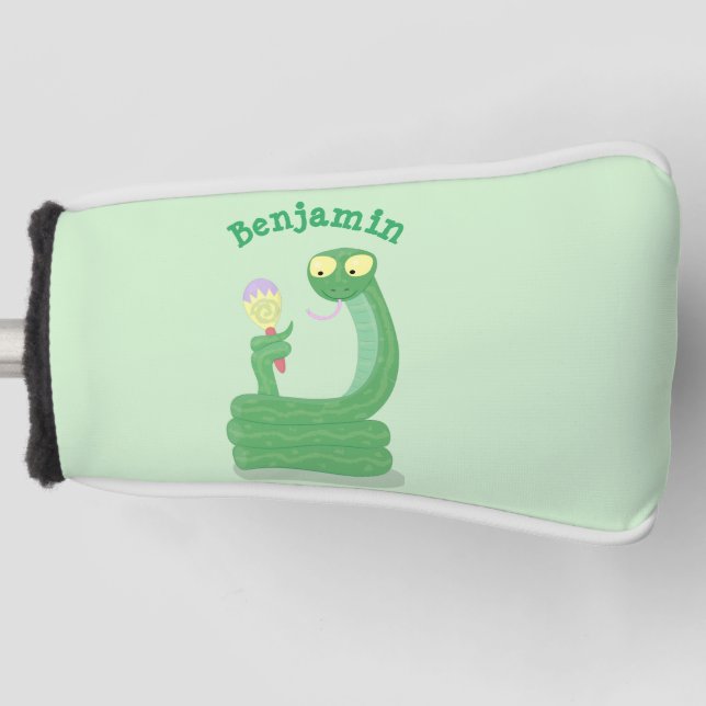 Funny green snake with maraca cartoon golf head cover (Front)