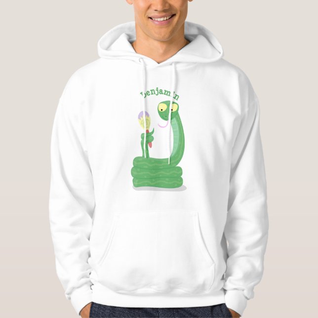 Funny green snake with maraca cartoon hoodie (Front)