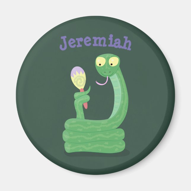 Funny green snake with maraca cartoon humour magnet (Front)