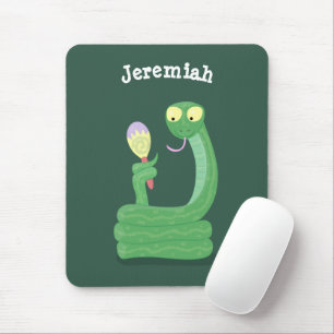 Funny green snake with maraca cartoon mouse mat