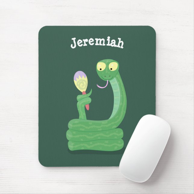 Funny green snake with maraca cartoon mouse mat (With Mouse)