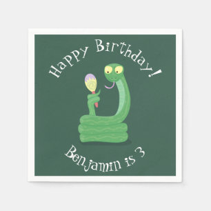 Funny green snake with maraca cartoon napkin