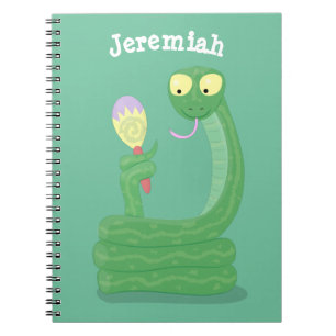 Funny green snake with maraca cartoon notebook