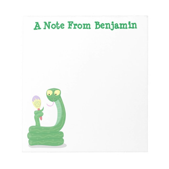 Funny green snake with maraca cartoon notepad (Front)